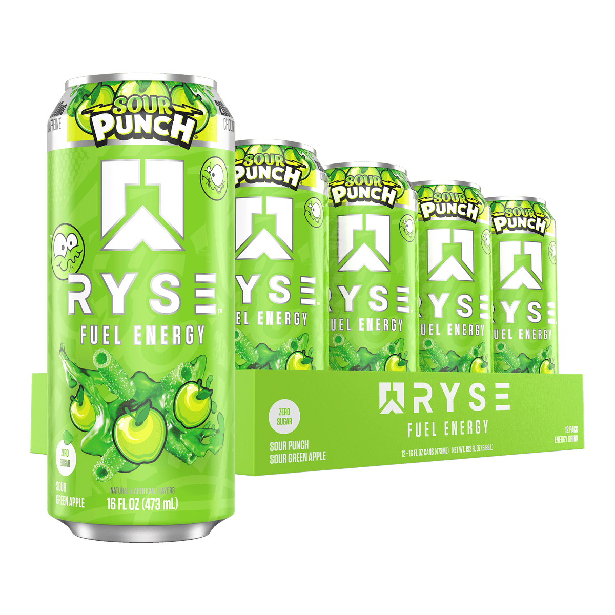 RYSE Fuel Energy 12x473ml Sour Punch Green Apple packshot