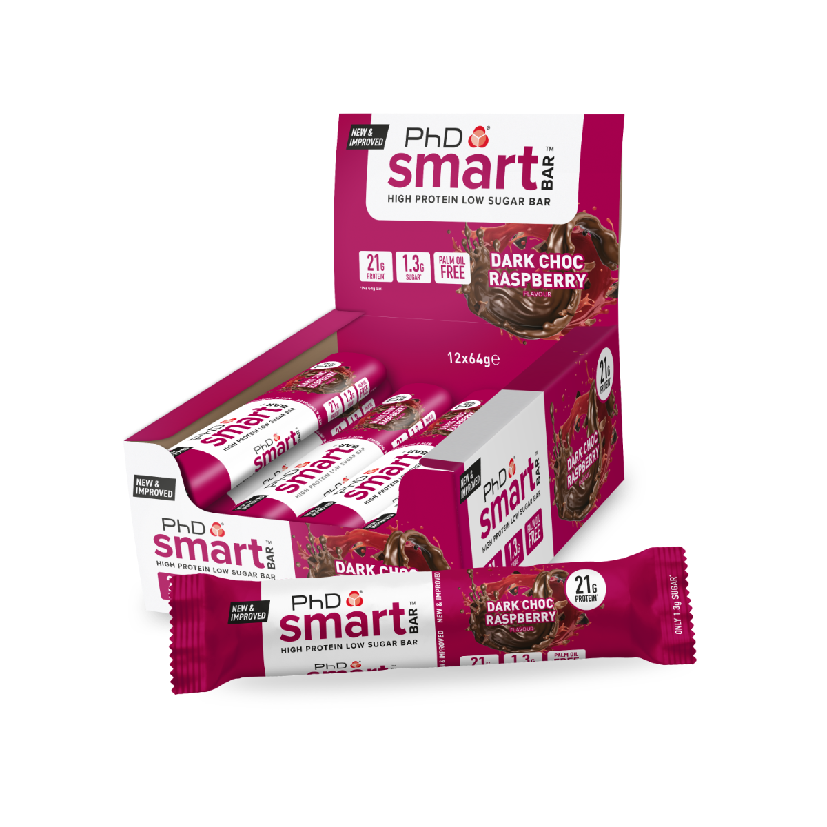 PhD Nutrition Smart Bar 12x64g - Dark Choc Raspberry