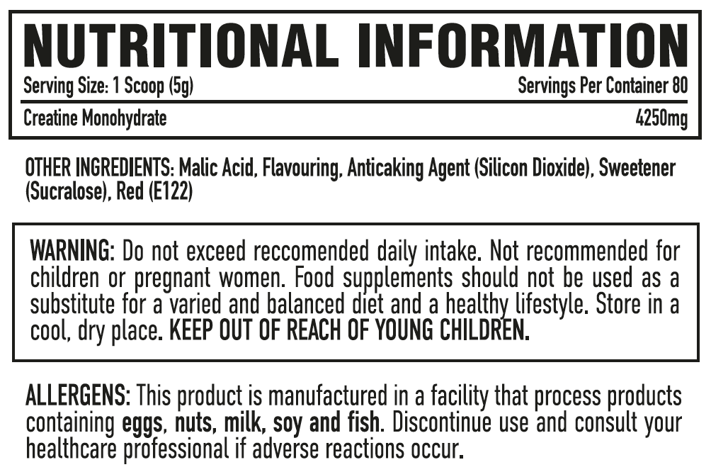 Per4m Creatine 400g — Strawberry Lime — nutrition information