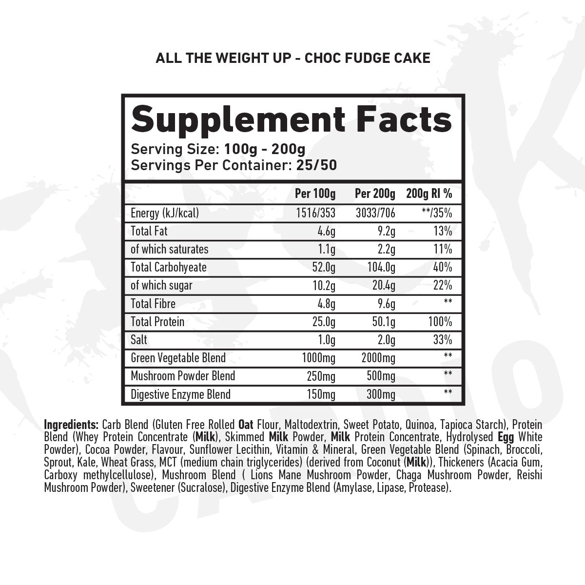 TWP All The Weight Up 5kg Chocolate Fudge nutrition panel