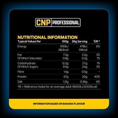 CNP Professional Whey 900g — manufacturer nutrition and ingredients; see panel for flavour reference