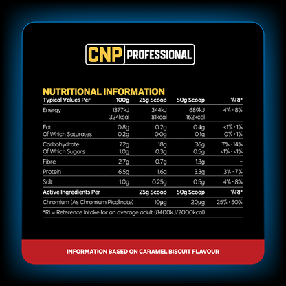 CNP Professional Cream of Rice 2kg — manufacturer nutrition and ingredients; see panel for flavour reference