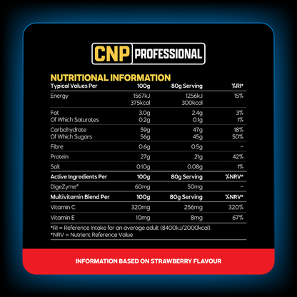 CNP Professional Pro Recover 5.04kg — manufacturer nutrition and ingredients; see panel for flavour reference