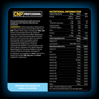 CNP Professional Pro Mass 4.8kg — manufacturer nutrition and ingredients; see panel for flavour reference