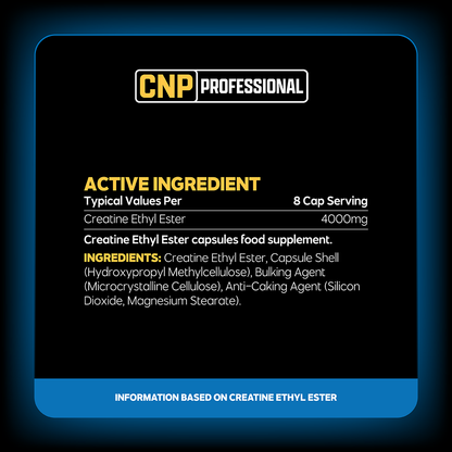 CNP Professional Creatine Ethyl Ester 240 Caps — manufacturer nutrition and ingredients; see panel for flavour reference
