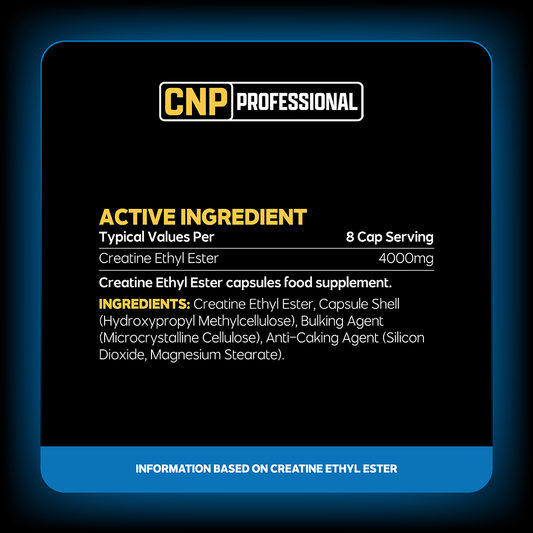 CNP Professional Creatine Ethyl Ester 240 Caps — manufacturer nutrition and ingredients; see panel for flavour reference