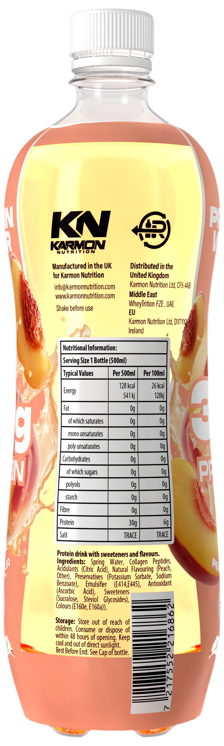 NXT Nutrition KN Protein Water 12x500ml Peach — nutrition and ingredients