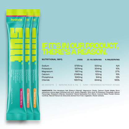 SULT 26 sachets — manufacturer electrolyte and ingredient panel