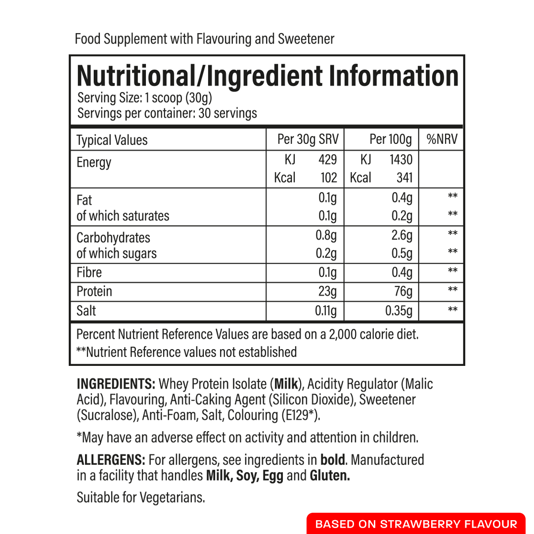Trained By JP Clear ISO 900g - Strawberry nutrition and ingredients; other flavours differ