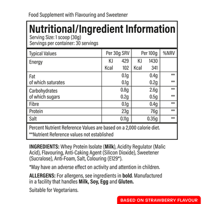 Trained By JP Clear ISO 900g - Strawberry nutrition and ingredients; other flavours differ