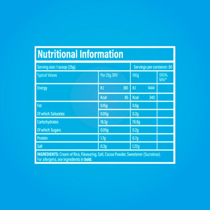 Trained By JP Cream of Rice 2kg - manufacturer reference nutrition; values vary by flavour