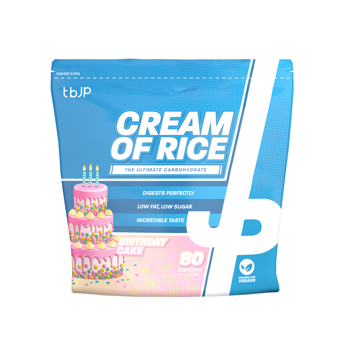 Trained By JP Cream Of Rice 2kg - Birthday Cake front pack