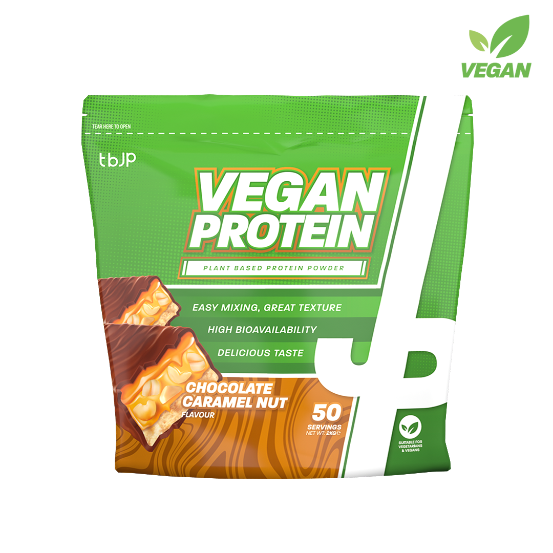 Trained By JP Vegan Protein 2kg - Chocolate Caramel Nut front pack