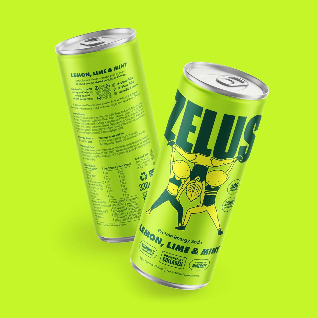ZELUS Protein Energy Soda 12x330ml - Lemon, Lime & Mint